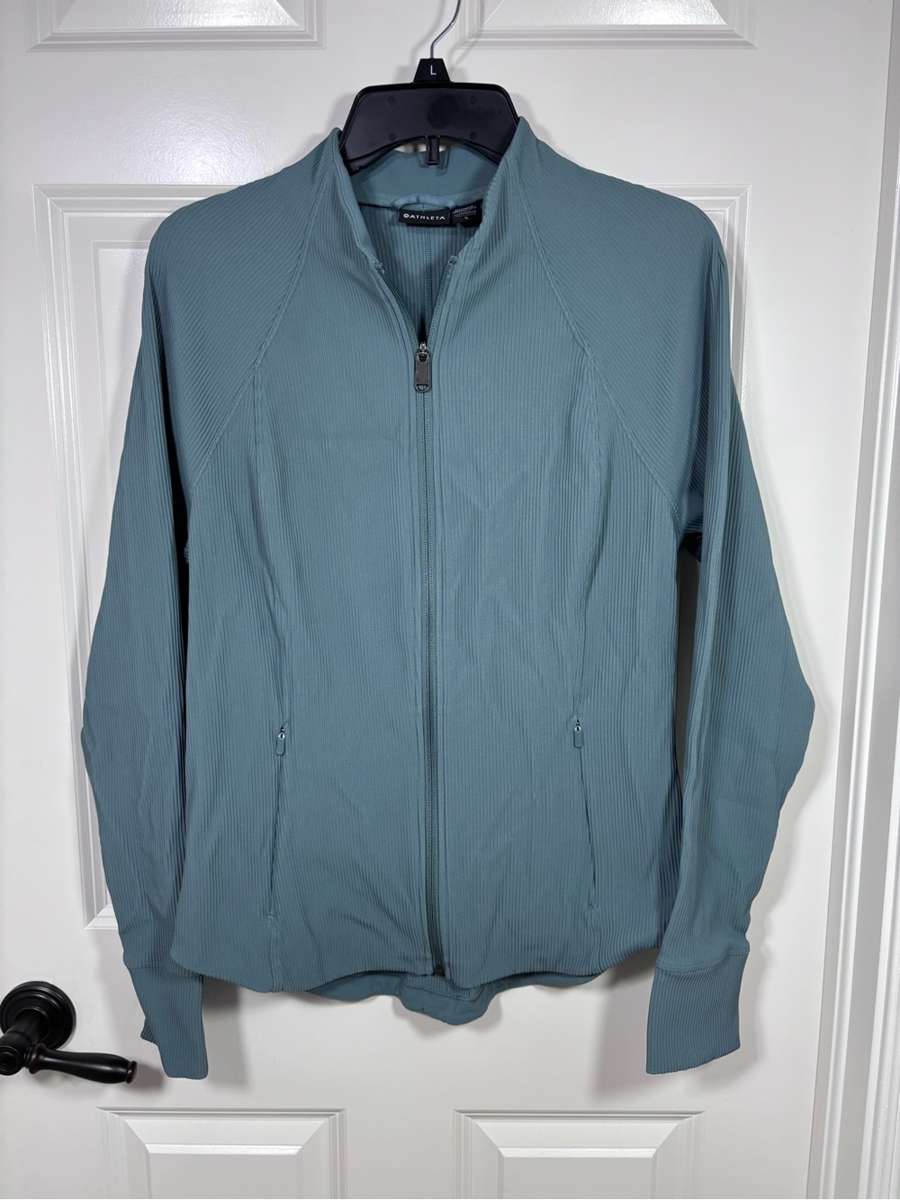 Athleta Salutation Full Zip Ribbed Active Jacket Women’s L Blue/Green Color